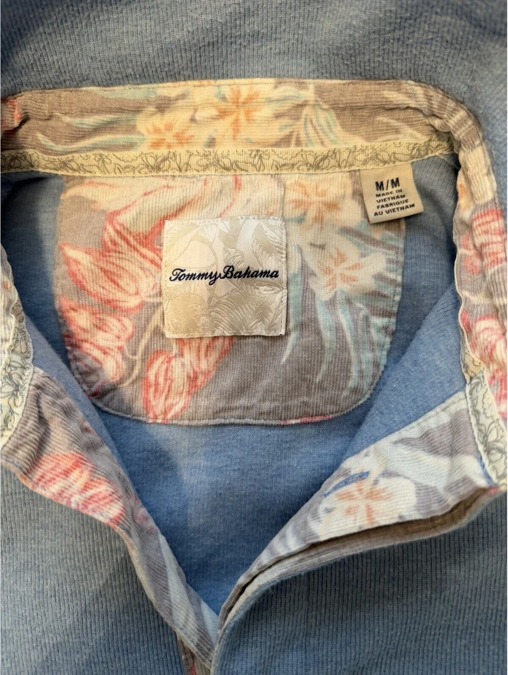 Tommy Bahama Mens Medium Long Sleeve Henley Pullover Blue Floral Lined